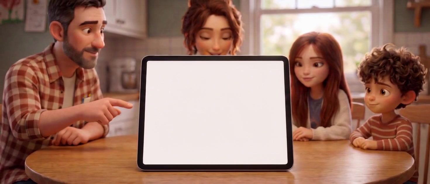 The Fokl family gathered round one tablet at the kitchen table, looking at the same list together.