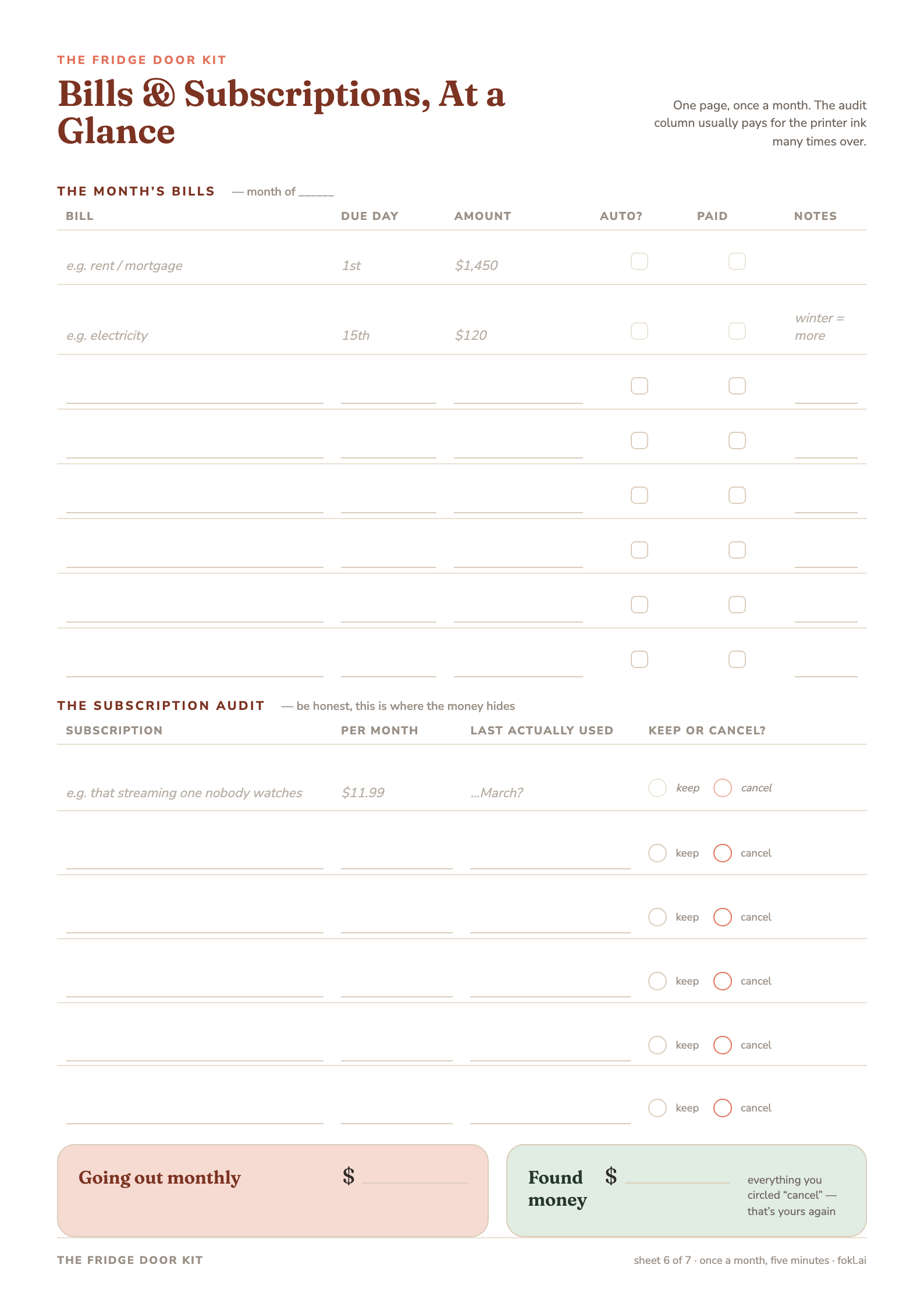 Preview of Bills & Subscriptions